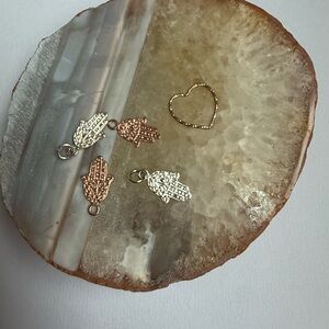 Elegant Sterling Silver and Rose Gold Vermeil Hamsa Charm Set